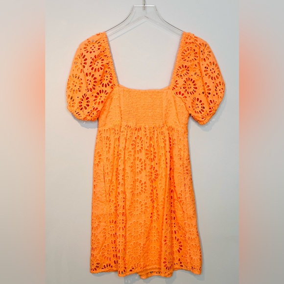 Lilly Pulitzer Kay Babydoll Orange Cantaloupe Tangerine Eyelet Puff Sleeve Dress - Picture 4 of 16